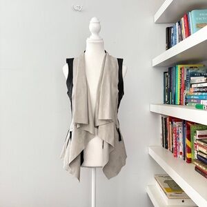 Blanc Noir Faux Leather Vest Zip Pockets Black Beige Moto Small